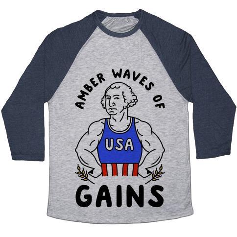Virgin Teez  Baseball Tee Unisex Tri-Blend Baseball Tee / small / Athletic Gray / Navy AMBER WAVES OF GAINS UNISEX TRI-BLEND BASEBALL TEE