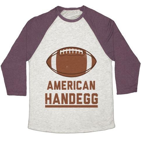 Virgin Teez  Baseball Tee Unisex Tri-Blend Baseball Tee / small / Oatmeal / Maroon AMERICAN HANDEGG UNISEX TRI-BLEND BASEBALL TEE