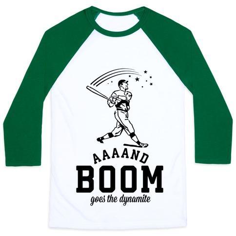 Virgin Teez  Baseball Tee Unisex Classic Baseball Tee / x-small / White/Dark Green AND BOOM GOES THE DYNAMITE BASEBALL UNISEX CLASSIC BASEBALL TEE