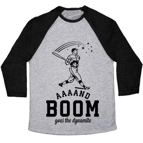 Virgin Teez  Baseball Tee Unisex Tri-Blend Baseball Tee / small / Athletic Gray / Black AND BOOM GOES THE DYNAMITE BASEBALL UNISEX TRI-BLEND BASEBALL TEE