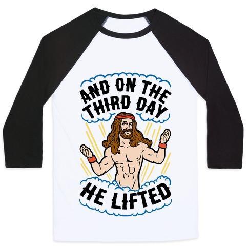 Virgin Teez  Baseball Tee Unisex Classic Baseball Tee / x-small / White/Black AND ON THE THIRD DAY HE LIFTED UNISEX CLASSIC BASEBALL TEE