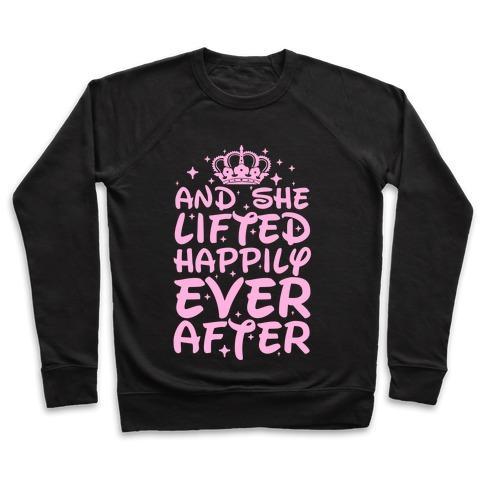 Virgin Teez  Pullover Crewneck Sweatshirt / x-small / Black AND SHE LIFTED HAPPILY EVER AFTER CREWNECK SWEATSHIRT