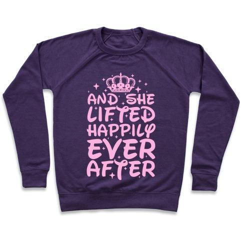 Virgin Teez  Pullover Crewneck Sweatshirt / x-small / Purple AND SHE LIFTED HAPPILY EVER AFTER CREWNECK SWEATSHIRT