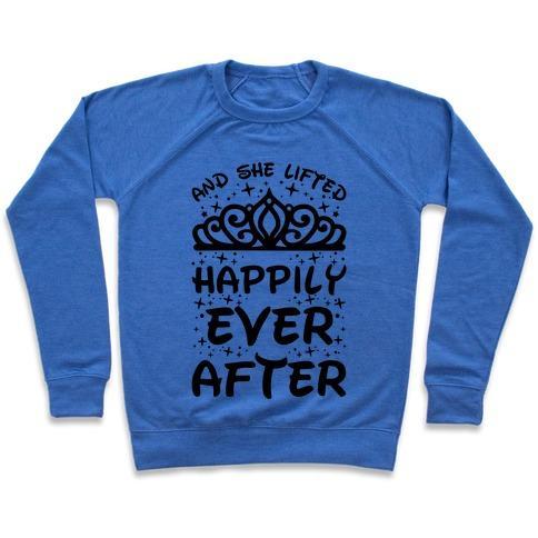 Virgin Teez  Pullover Crewneck Sweatshirt / x-small / Heathered Blue AND SHE LIFTED HAPPILY EVER AFTER CREWNECK SWEATSHIRT