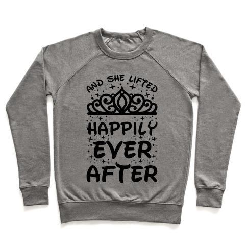 Virgin Teez  Pullover Crewneck Sweatshirt / x-small / Heathered Gray AND SHE LIFTED HAPPILY EVER AFTER CREWNECK SWEATSHIRT