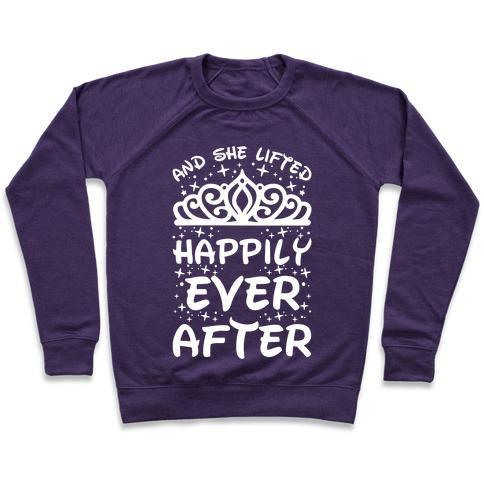 Virgin Teez  Pullover Crewneck Sweatshirt / x-small / Purple AND SHE LIFTED HAPPILY EVER AFTER CREWNECK SWEATSHIRT