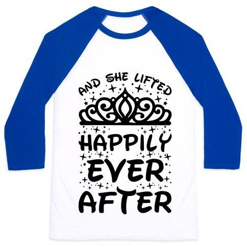 Virgin Teez  Baseball Tee Unisex Classic Baseball Tee / x-small / White/Blue AND SHE LIFTED HAPPILY EVER AFTER UNISEX CLASSIC BASEBALL TEE