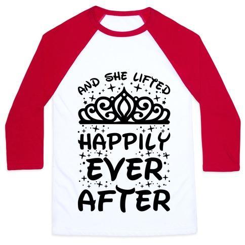 Virgin Teez  Baseball Tee Unisex Classic Baseball Tee / x-small / White/Red AND SHE LIFTED HAPPILY EVER AFTER UNISEX CLASSIC BASEBALL TEE
