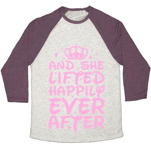 Virgin Teez  Baseball Tee Unisex Tri-Blend Baseball Tee / small / Oatmeal / Maroon AND SHE LIFTED HAPPILY EVER AFTER UNISEX TRI-BLEND BASEBALL TEE