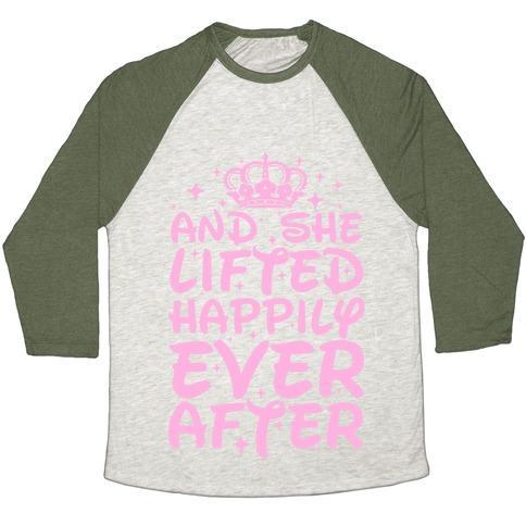 Virgin Teez  Baseball Tee Unisex Tri-Blend Baseball Tee / small / Oatmeal / Moss AND SHE LIFTED HAPPILY EVER AFTER UNISEX TRI-BLEND BASEBALL TEE