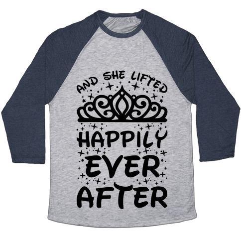Virgin Teez  Baseball Tee Unisex Tri-Blend Baseball Tee / small / Athletic Gray / Navy AND SHE LIFTED HAPPILY EVER AFTER UNISEX TRI-BLEND BASEBALL TEE