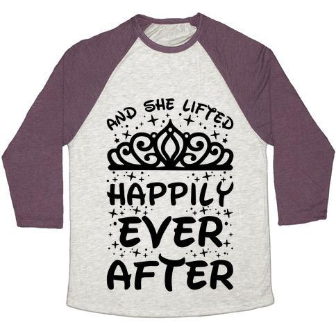 Virgin Teez  Baseball Tee Unisex Tri-Blend Baseball Tee / small / Oatmeal / Maroon AND SHE LIFTED HAPPILY EVER AFTER UNISEX TRI-BLEND BASEBALL TEE