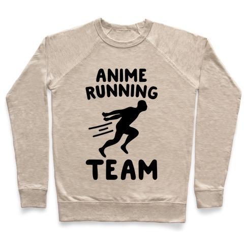 Virgin Teez  Pullover Crewneck Sweatshirt / x-small / Heathered Oatmeal ANIME RUNNING TEAM CREWNECK SWEATSHIRT