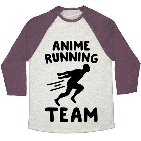 Virgin Teez  Baseball Tee Unisex Tri-Blend Baseball Tee / small / Oatmeal / Maroon ANIME RUNNING TEAM UNISEX TRI-BLEND BASEBALL TEE