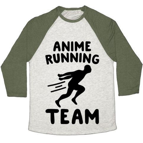 Virgin Teez  Baseball Tee Unisex Tri-Blend Baseball Tee / small / Oatmeal / Moss ANIME RUNNING TEAM UNISEX TRI-BLEND BASEBALL TEE