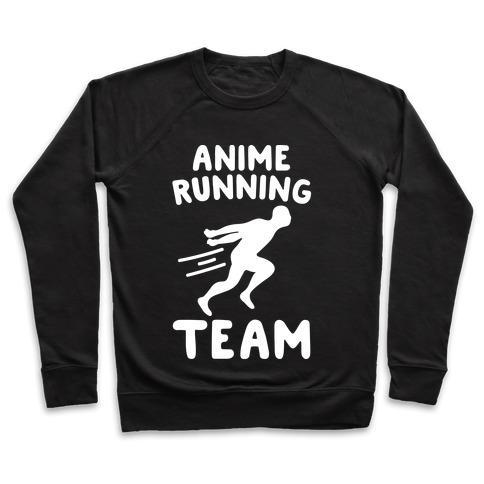 Virgin Teez  Pullover Crewneck Sweatshirt / x-small / Black ANIME RUNNING TEAM WHITE PRINT CREWNECK SWEATSHIRT