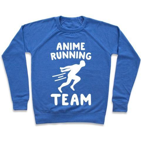 Virgin Teez  Pullover Crewneck Sweatshirt / x-small / Heathered Blue ANIME RUNNING TEAM WHITE PRINT CREWNECK SWEATSHIRT