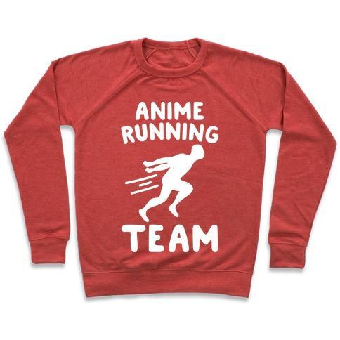 Virgin Teez  Pullover Crewneck Sweatshirt / x-small / Heathered Red ANIME RUNNING TEAM WHITE PRINT CREWNECK SWEATSHIRT