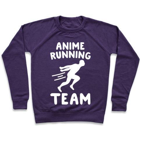 Virgin Teez  Pullover Crewneck Sweatshirt / x-small / Purple ANIME RUNNING TEAM WHITE PRINT CREWNECK SWEATSHIRT