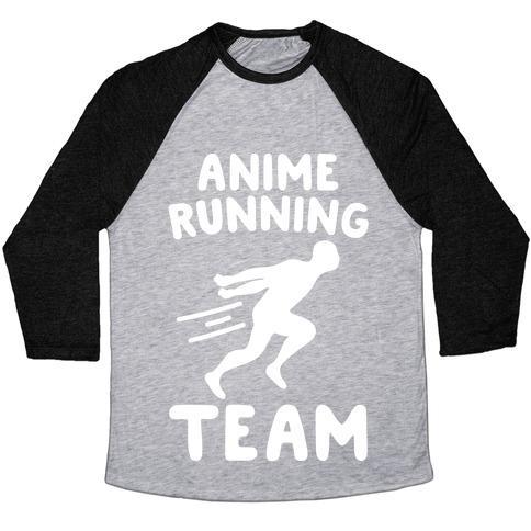 Virgin Teez  Baseball Tee Unisex Tri-Blend Baseball Tee / small / Athletic Gray / Black ANIME RUNNING TEAM WHITE PRINT UNISEX TRI-BLEND BASEBALL TEE