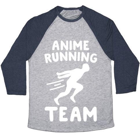 Virgin Teez  Baseball Tee Unisex Tri-Blend Baseball Tee / small / Athletic Gray / Navy ANIME RUNNING TEAM WHITE PRINT UNISEX TRI-BLEND BASEBALL TEE