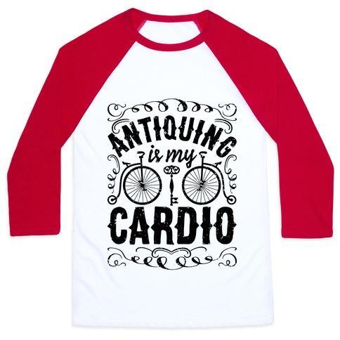 Virgin Teez  Baseball Tee Unisex Classic Baseball Tee / x-small / White/Red ANTIQUING IS MY CARDIO UNISEX CLASSIC BASEBALL TEE
