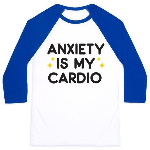 Virgin Teez  Baseball Tee Unisex Classic Baseball Tee / x-small / White/Blue ANXIETY IS MY CARDIO UNISEX CLASSIC BASEBALL TEE