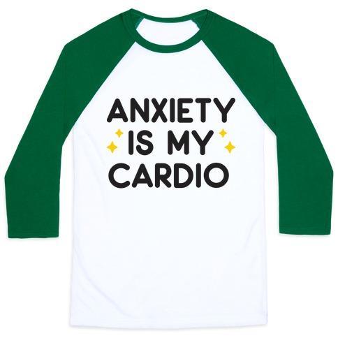 Virgin Teez  Baseball Tee Unisex Classic Baseball Tee / x-small / White/Dark Green ANXIETY IS MY CARDIO UNISEX CLASSIC BASEBALL TEE