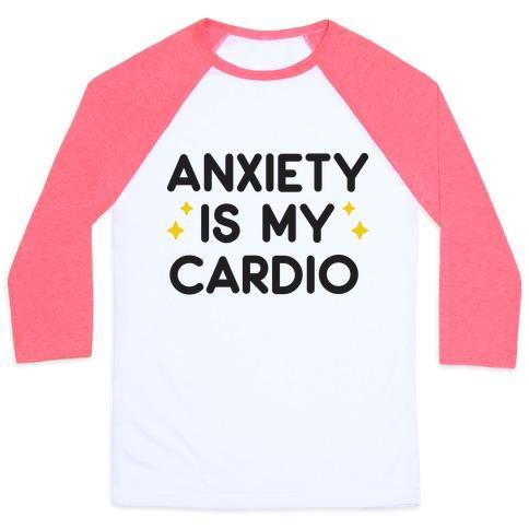 Virgin Teez  Baseball Tee Unisex Classic Baseball Tee / x-small / White/Neon Pink ANXIETY IS MY CARDIO UNISEX CLASSIC BASEBALL TEE