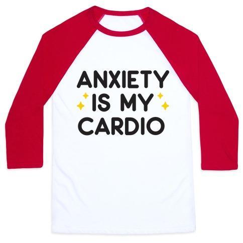 Virgin Teez  Baseball Tee Unisex Classic Baseball Tee / x-small / White/Red ANXIETY IS MY CARDIO UNISEX CLASSIC BASEBALL TEE