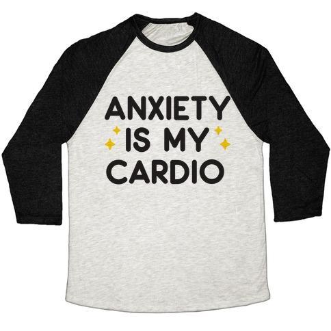 Virgin Teez  Baseball Tee Unisex Tri-Blend Baseball Tee / small / Oatmeal / Black ANXIETY IS MY CARDIO UNISEX TRI-BLEND BASEBALL TEE