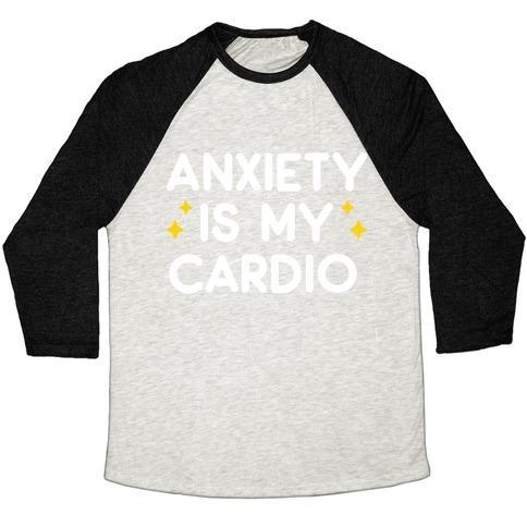 Virgin Teez  Baseball Tee Unisex Tri-Blend Baseball Tee / small / Oatmeal / Black ANXIETY IS MY CARDIO UNISEX TRI-BLEND BASEBALL TEE