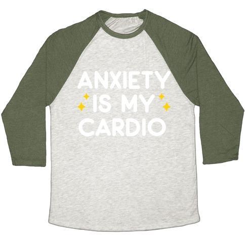 Virgin Teez  Baseball Tee Unisex Tri-Blend Baseball Tee / small / Oatmeal / Moss ANXIETY IS MY CARDIO UNISEX TRI-BLEND BASEBALL TEE