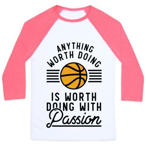 Virgin Teez  Baseball Tee Unisex Classic Baseball Tee / x-small / White/Neon Pink ANYTHING WORTH DOING IS WORTH DOING WITH PASSION BASKETBALL UNISEX CLASSIC BASEBALL TEE