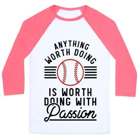 Virgin Teez  Baseball Tee Unisex Classic Baseball Tee / x-small / White/Neon Pink ANYTHING WORTH DOING IS WORTH DOING WITH PASSIONBASEBALL UNISEX CLASSIC BASEBALL TEE