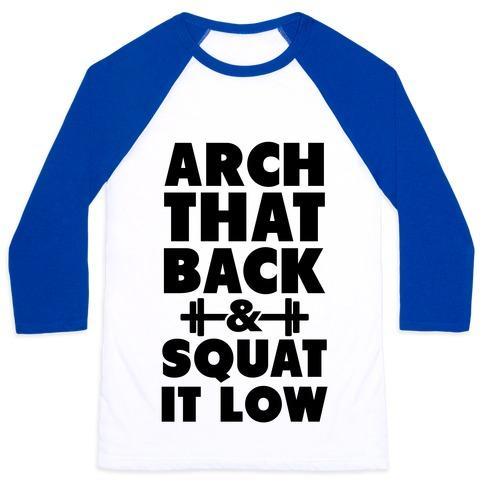 Virgin Teez  Baseball Tee Unisex Classic Baseball Tee / x-small / White/Blue ARCH YOUR BACK & SQUAT IT LOW UNISEX CLASSIC BASEBALL TEE