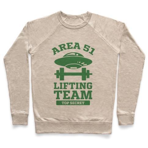 Virgin Teez  Pullover Crewneck Sweatshirt / x-small / Heathered Oatmeal AREA 51 LIFTING TEAM CREWNECK SWEATSHIRT