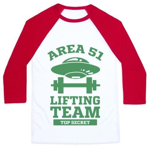 Virgin Teez  Baseball Tee Unisex Classic Baseball Tee / x-small / White/Red AREA 51 LIFTING TEAM UNISEX CLASSIC BASEBALL TEE