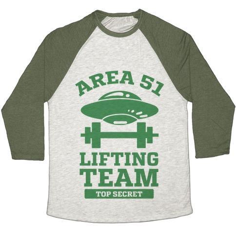 Virgin Teez  Baseball Tee Unisex Tri-Blend Baseball Tee / small / Oatmeal / Moss AREA 51 LIFTING TEAM UNISEX TRI-BLEND BASEBALL TEE
