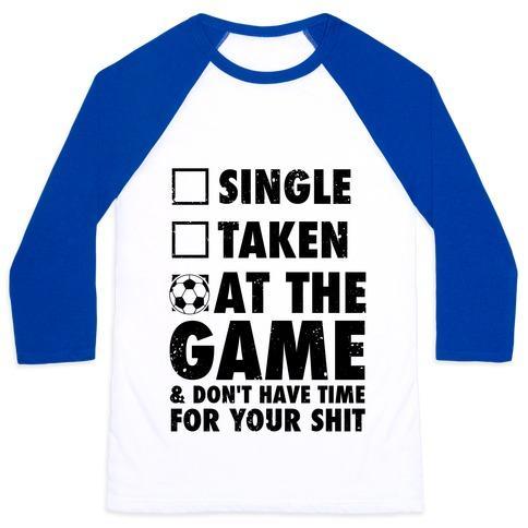 Virgin Teez  Baseball Tee Unisex Classic Baseball Tee / x-small / White/Blue AT THE GAME & DON'T HAVE TIME FOR YOUR SHIT (SOCCER) UNISEX CLASSIC BASEBALL TEE