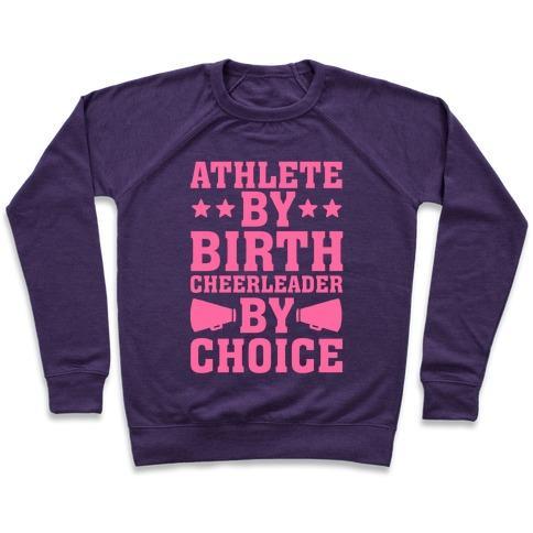 Virgin Teez  Pullover Crewneck Sweatshirt / x-small / Purple ATHLETE BY BIRTH CHEERLEADER BY CHOICE CREWNECK SWEATSHIRT