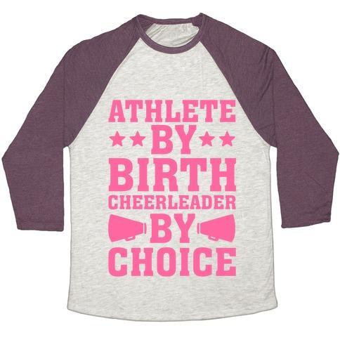 Virgin Teez  Baseball Tee Unisex Tri-Blend Baseball Tee / small / Oatmeal / Maroon ATHLETE BY BIRTH CHEERLEADER BY CHOICE UNISEX TRI-BLEND BASEBALL TEE