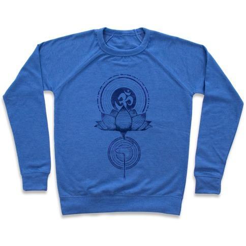 Virgin Teez  Pullover Crewneck Sweatshirt / x-small / Heathered Blue AUM AND LOTUS CREWNECK SWEATSHIRT