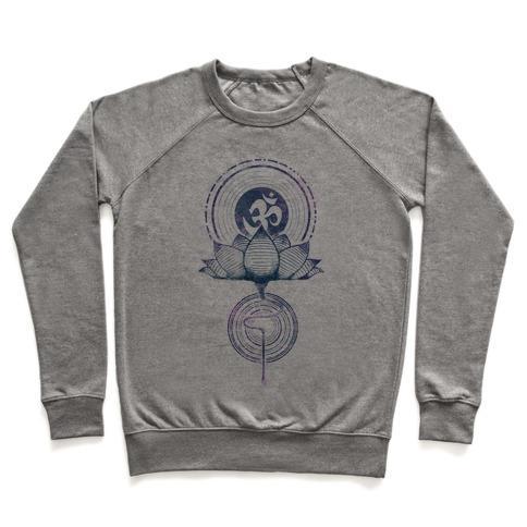 Virgin Teez  Pullover Crewneck Sweatshirt / x-small / Heathered Gray AUM AND LOTUS CREWNECK SWEATSHIRT