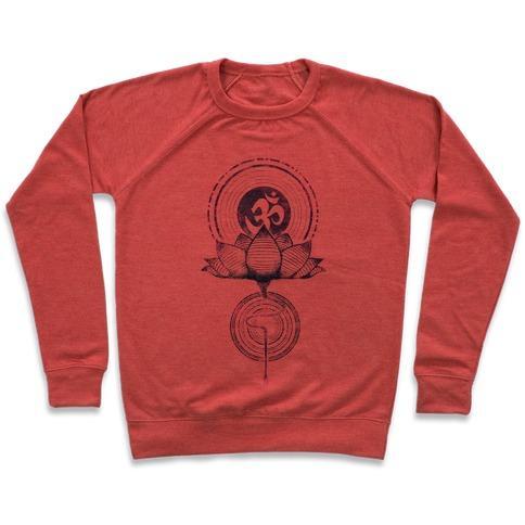 Virgin Teez  Pullover Crewneck Sweatshirt / x-small / Heathered Red AUM AND LOTUS CREWNECK SWEATSHIRT