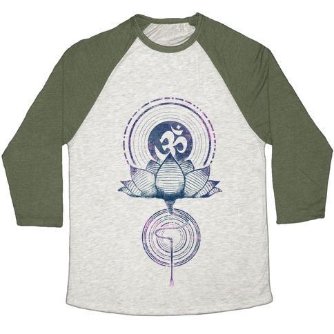 Virgin Teez  Baseball Tee Unisex Tri-Blend Baseball Tee / small / Oatmeal / Moss AUM AND LOTUS UNISEX TRI-BLEND BASEBALL TEE