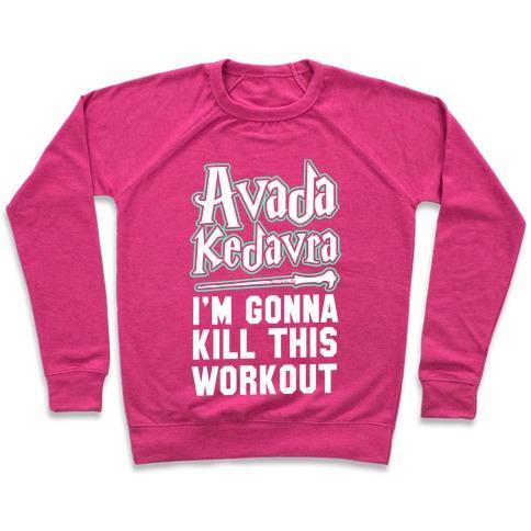 Virgin Teez  Pullover Crewneck Sweatshirt / x-small / Deep Pink AVADA KEDAVRA FITNESS (GLOW) CREWNECK SWEATSHIRT
