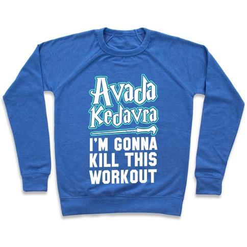 Virgin Teez  Pullover Crewneck Sweatshirt / x-small / Heathered Blue AVADA KEDAVRA FITNESS (GLOW) CREWNECK SWEATSHIRT
