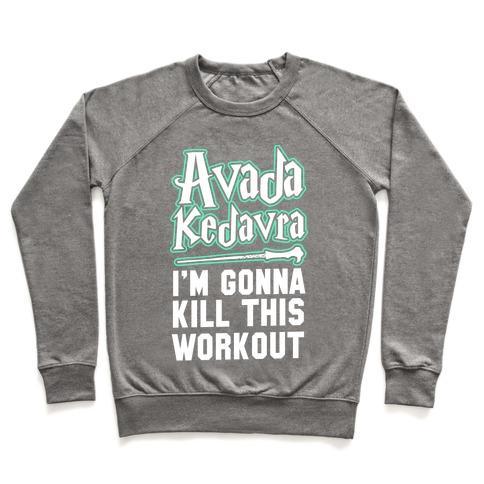 Virgin Teez  Pullover Crewneck Sweatshirt / x-small / Heathered Gray AVADA KEDAVRA FITNESS (GLOW) CREWNECK SWEATSHIRT