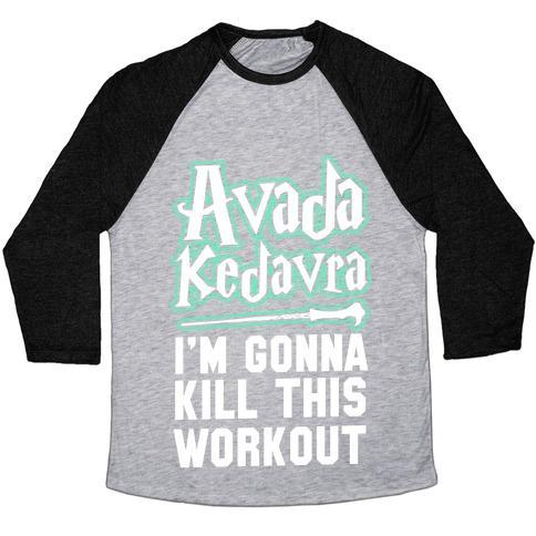 Virgin Teez  Baseball Tee Unisex Tri-Blend Baseball Tee / small / Athletic Gray / Black AVADA KEDAVRA FITNESS (GLOW) UNISEX TRI-BLEND BASEBALL TEE